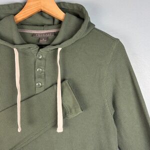 Free Fly Thermal Henley Hoodie Sweatshirt Mens Small Green Viscose Blend Stretch